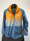 Front view of Birmingham 2022 Commonwealth Games hooded jacket in yellow and blue with branding logos