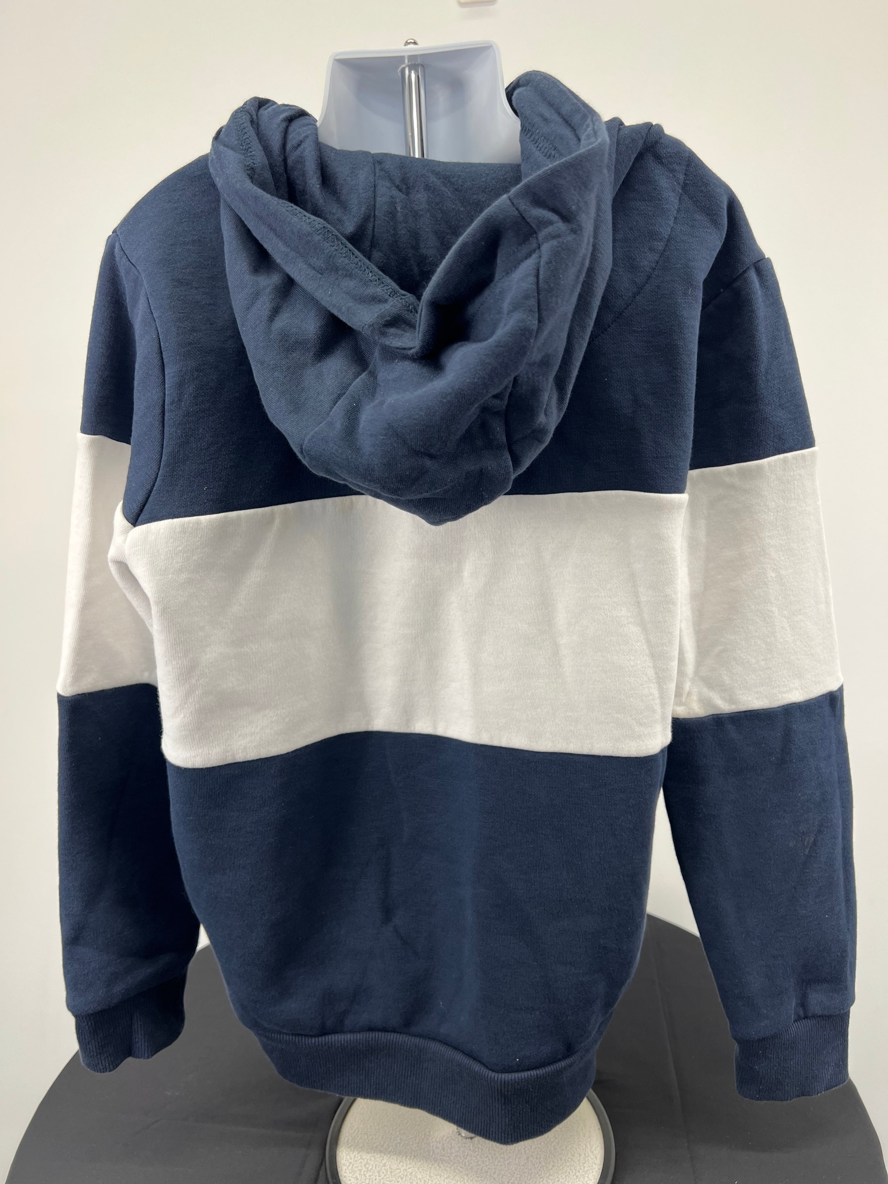 Back view of navy and white colour block Team GB kids hoodie with hood