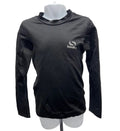 Front view of black long sleeve kids Sondico base layer top on mannequin