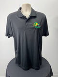 Front view of black Jamaica rugby polo shirt with embroidered logo on chest