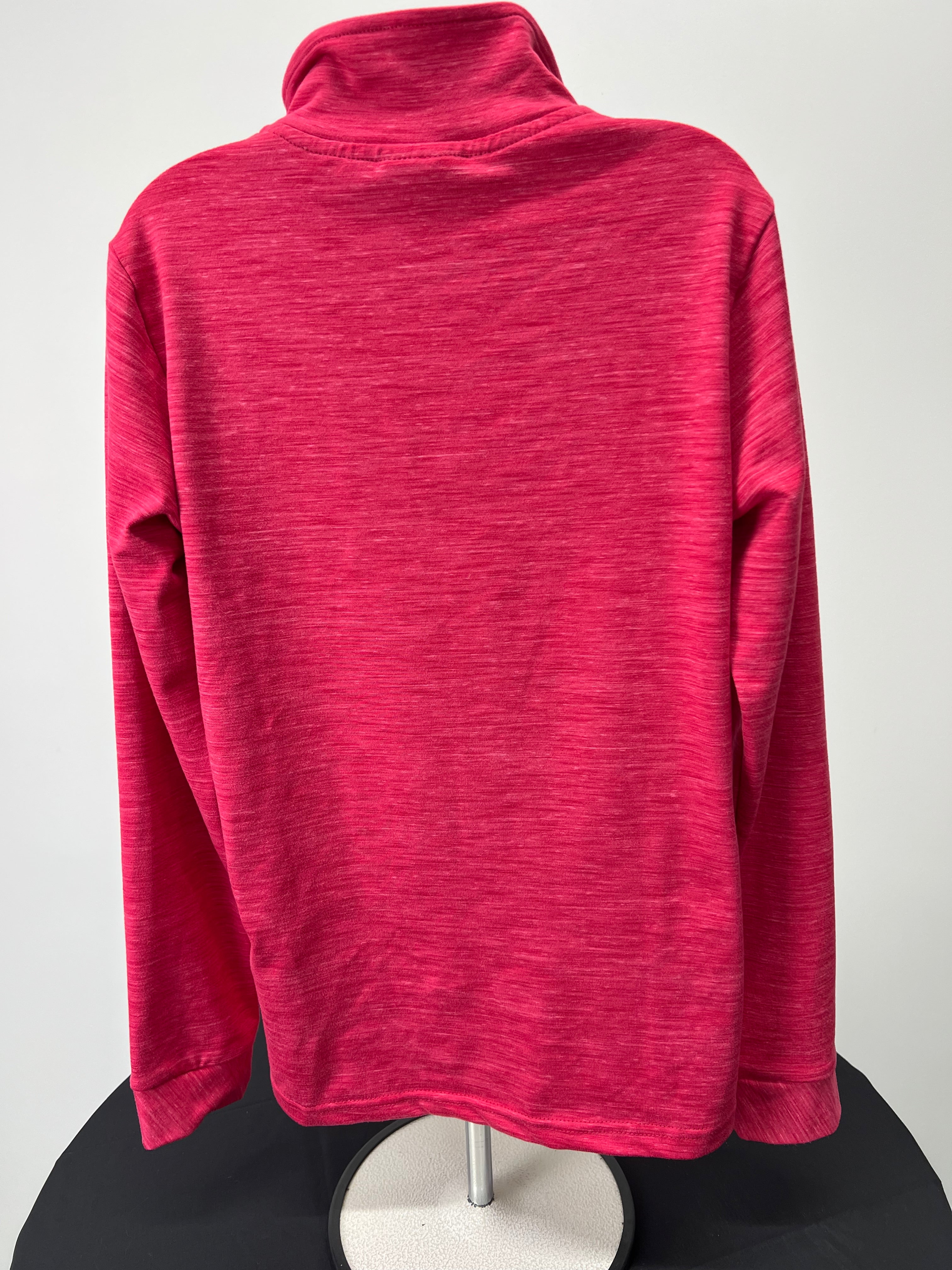 Back view of pink kids Trespass 1/2 zip base layer top on mannequin