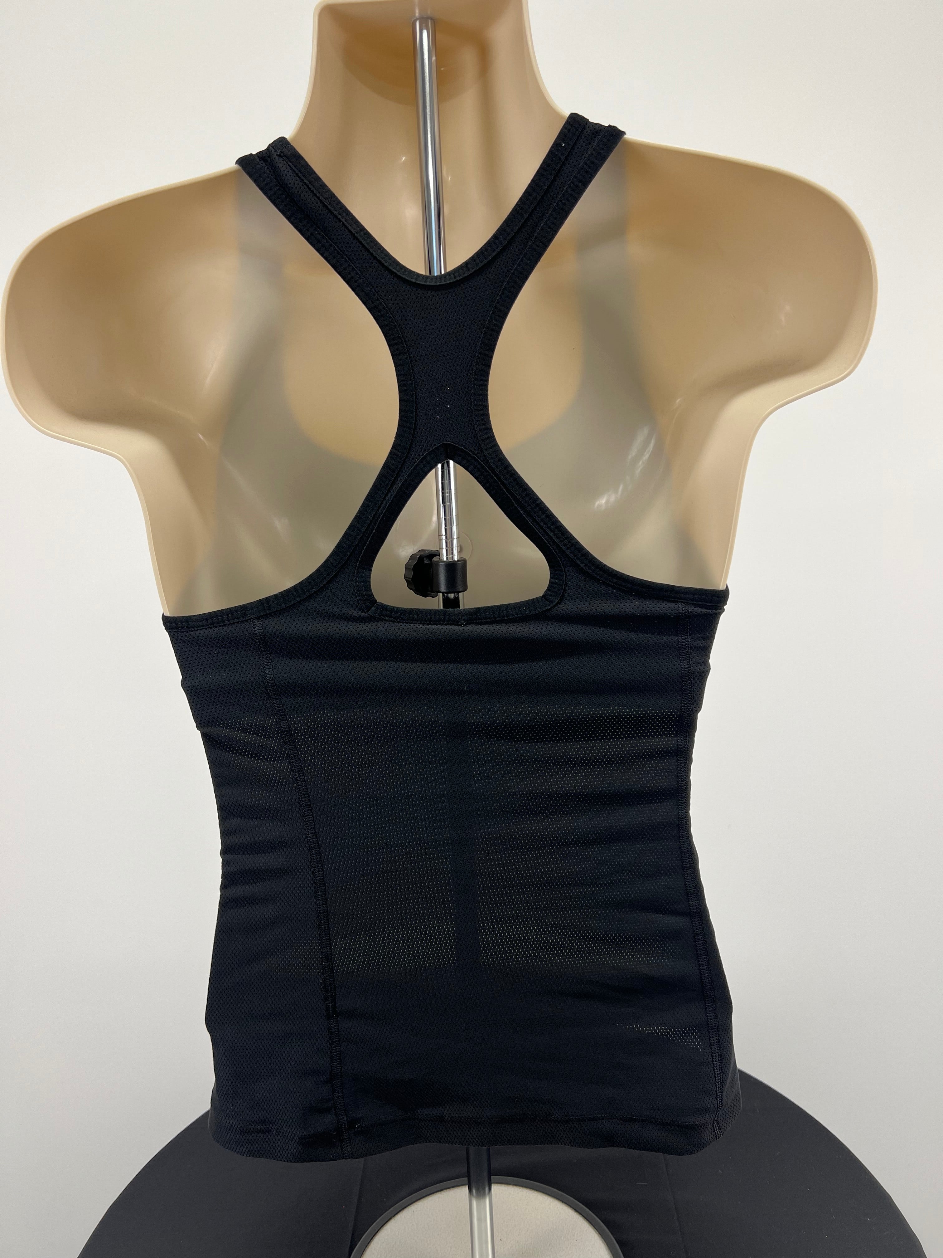 Back view of Nike black sports vest showing racerback design and mesh material