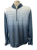 Front view of Greg Norman long sleeve golf jumper with white to grey gradient and half zip