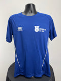 Front view of royal blue Canterbury team dry tee with Legends at Sea logo on chest