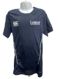 Front view of navy kids Canterbury team dry tee with Canterbury and Legend Holidays & Events logos