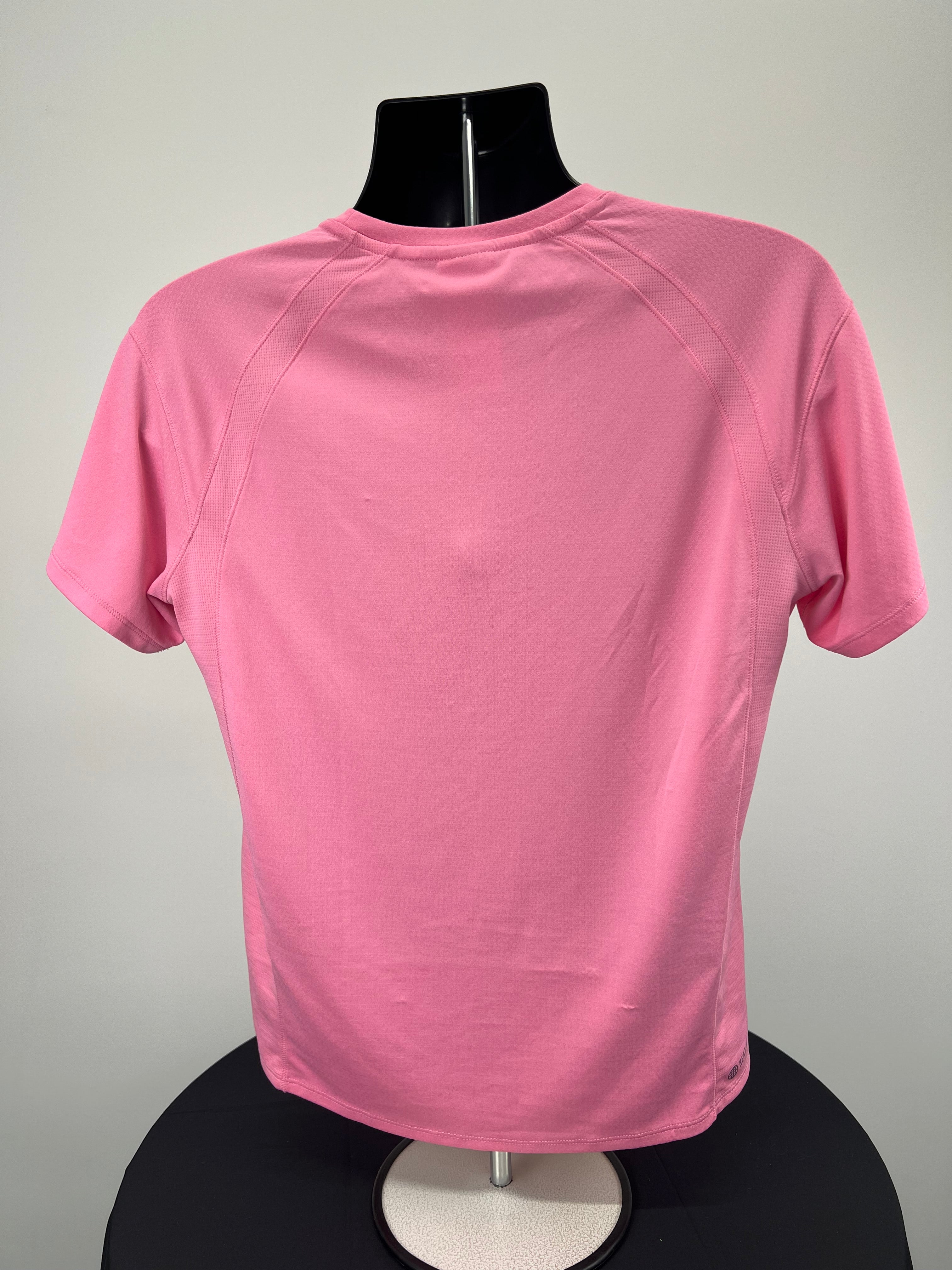 Back view of Adidas pink training t-shirt showing raglan sleeves