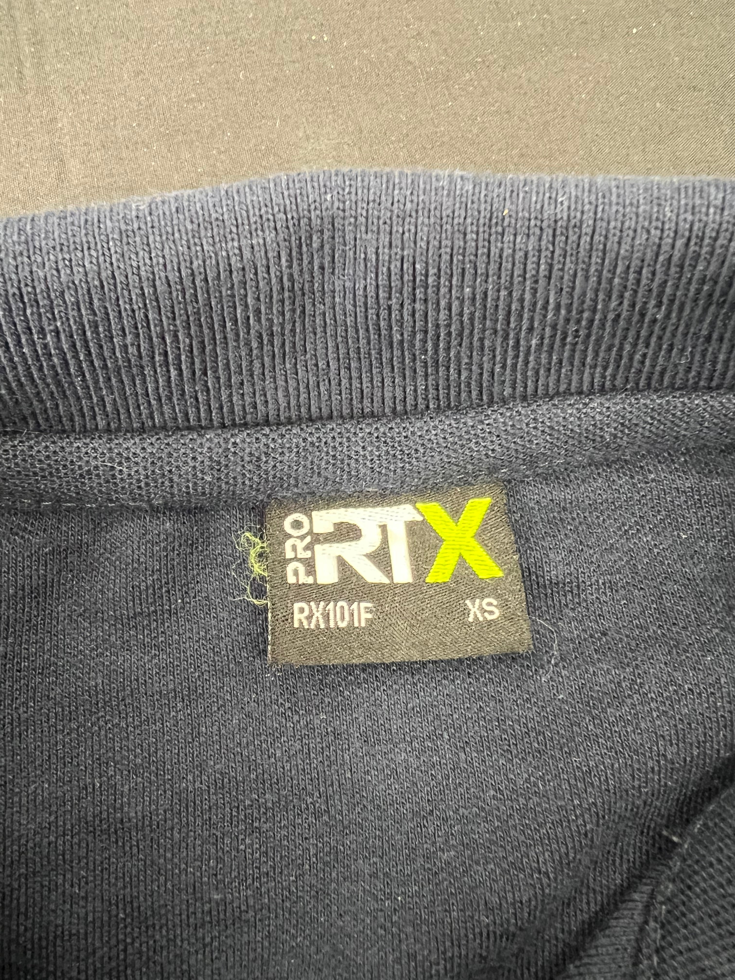 Close-up of inner label tag showing Pro RTX brand and size XS