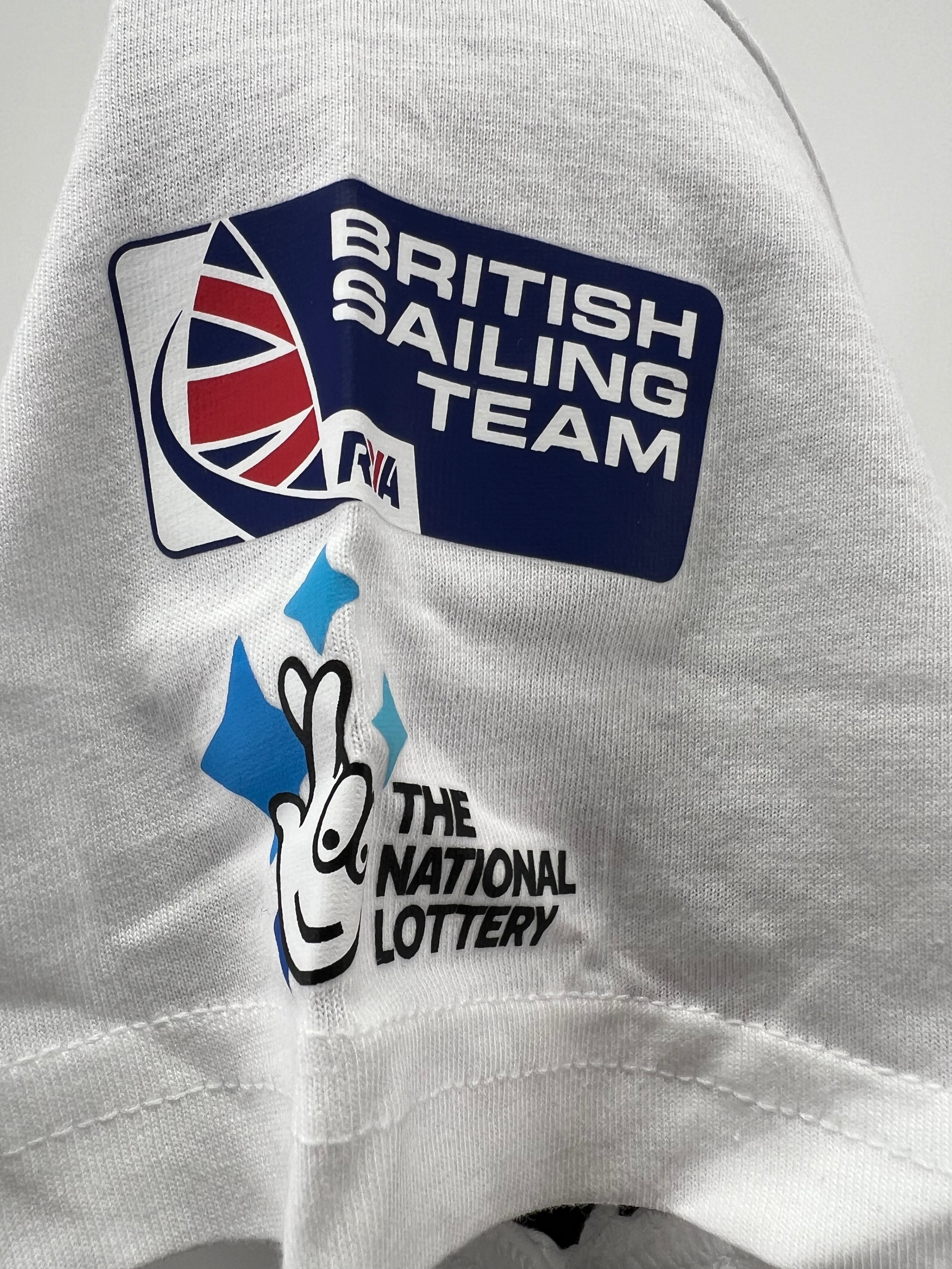 Close-up of right sleeve showing British Sailing Team and The National Lottery logos