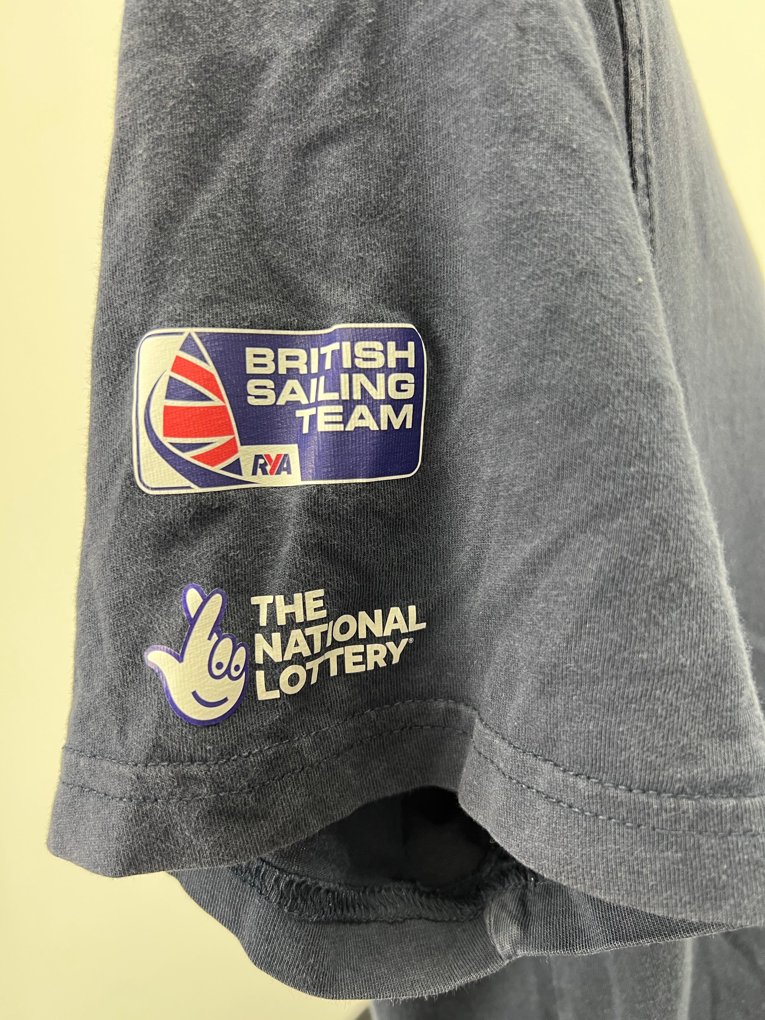 Close-up of sleeve showing British Sailing Team and The National Lottery logos