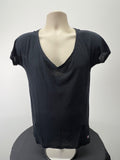 Front view of a black Sweaty Betty V-neck T-shirt on a mannequin