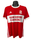 Front view of vintage Middlesbrough FC adidas football shirt with Ramsdens Currency sponsor