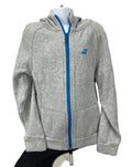 Front view of grey kids Babolat full zip hoodie with bright blue zipper and logo on chest