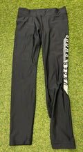 Front view of black Under Armour HeatGear Compression Tights with side branding