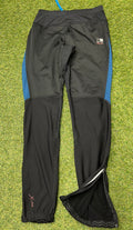 Front view of Karrimor X Lite Running Tights showcasing black and blue panels with ankle zips
