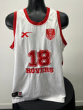 Front view of X Blades Hull Kingston Rovers sleeveless top in white with red trim, featuring number 18 and team crest