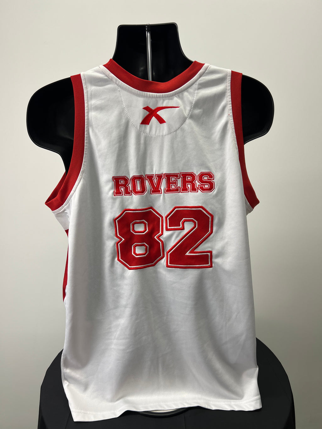 Back view of X Blades Hull Kingston Rovers sleeveless top showing red trim and number 82 with 'ROVERS' text