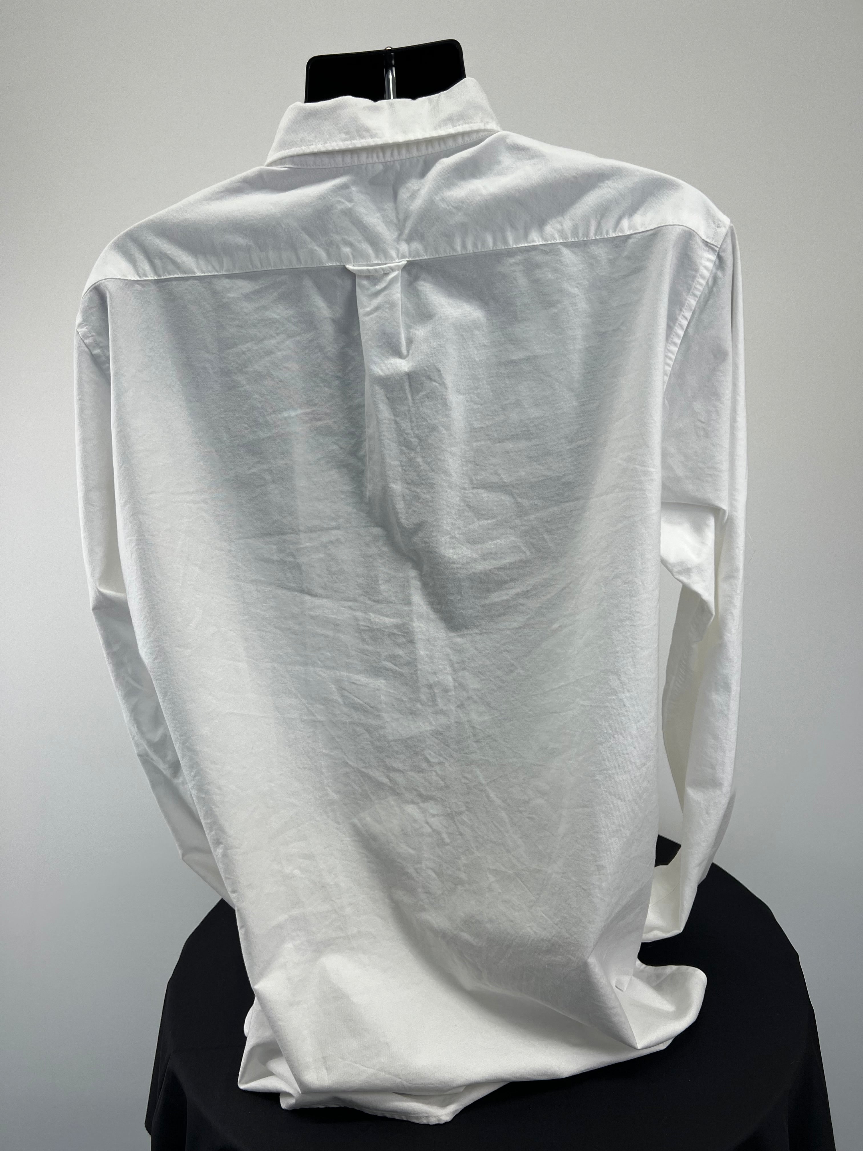 Back view of the white Emirates GBR slim fit shirt showing plain fabric and back yoke