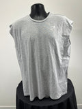 Front view of men’s grey sleeveless Gymshark top on black mannequin