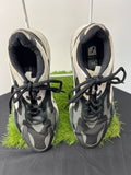 Front view of Puma RS-X trainers in black, white and grey with laces tied