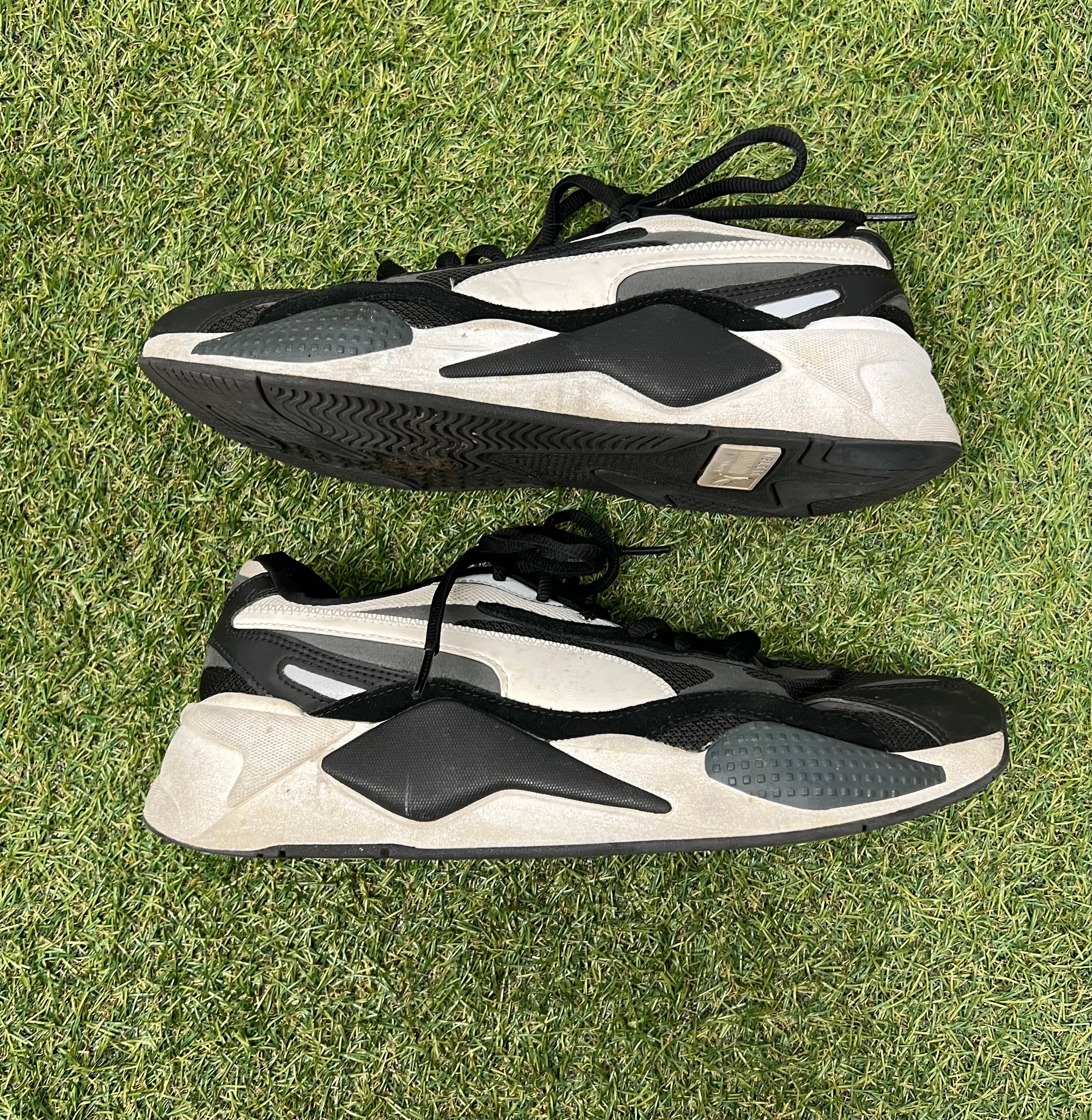 Side view of Puma RS-X trainers showing contrasting overlays and chunky sole