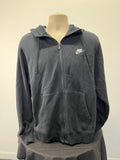 Front view of black Nike full zip-up hoodie with drawstring hood and kangaroo pockets