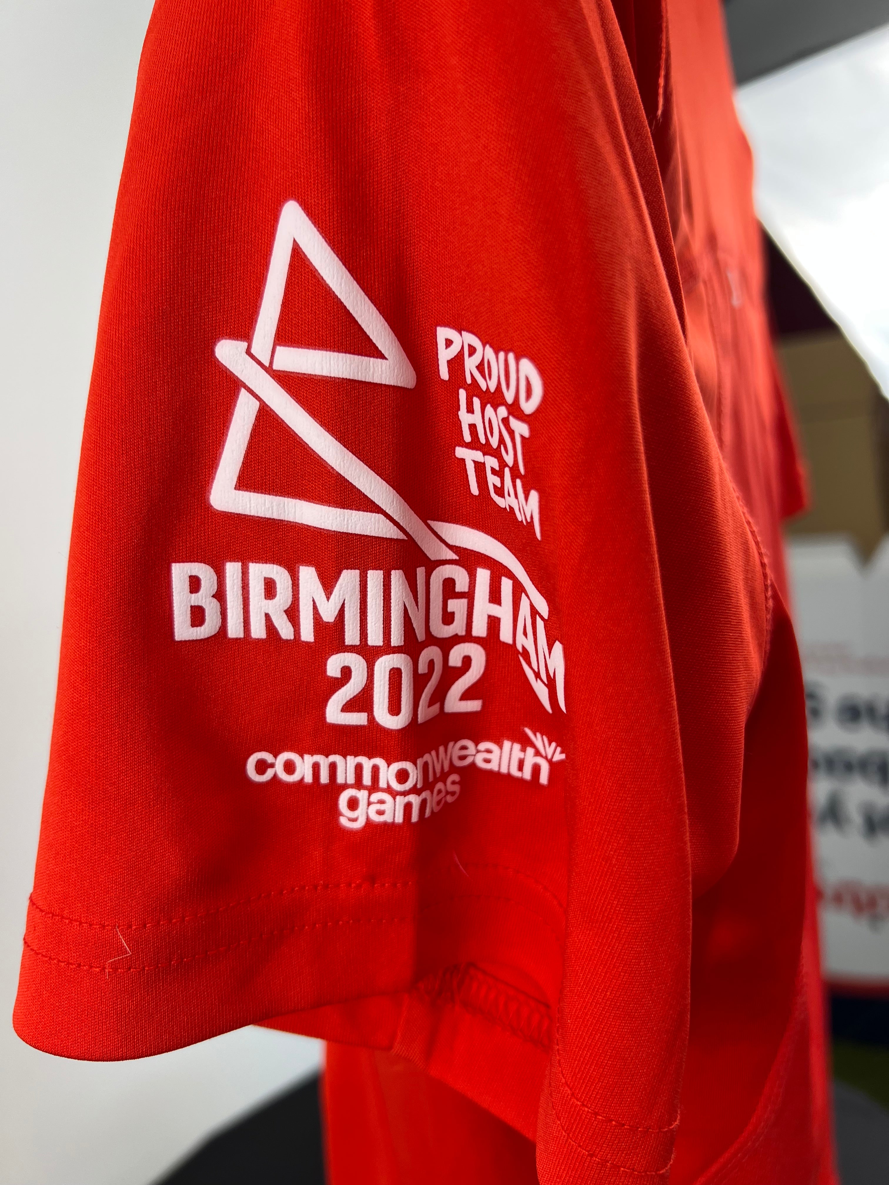Close-up of sleeve showing Birmingham 2022 Commonwealth Games host team logo
