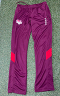 Maroon Team England women's tracksuit bottoms by Kukri with red leg panels and zipped pockets