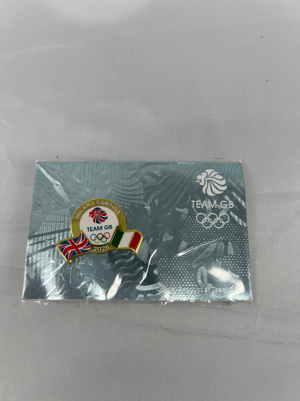 Official Team GB Milano Cortina 2026 Olympic pin featuring UK and Italy flags