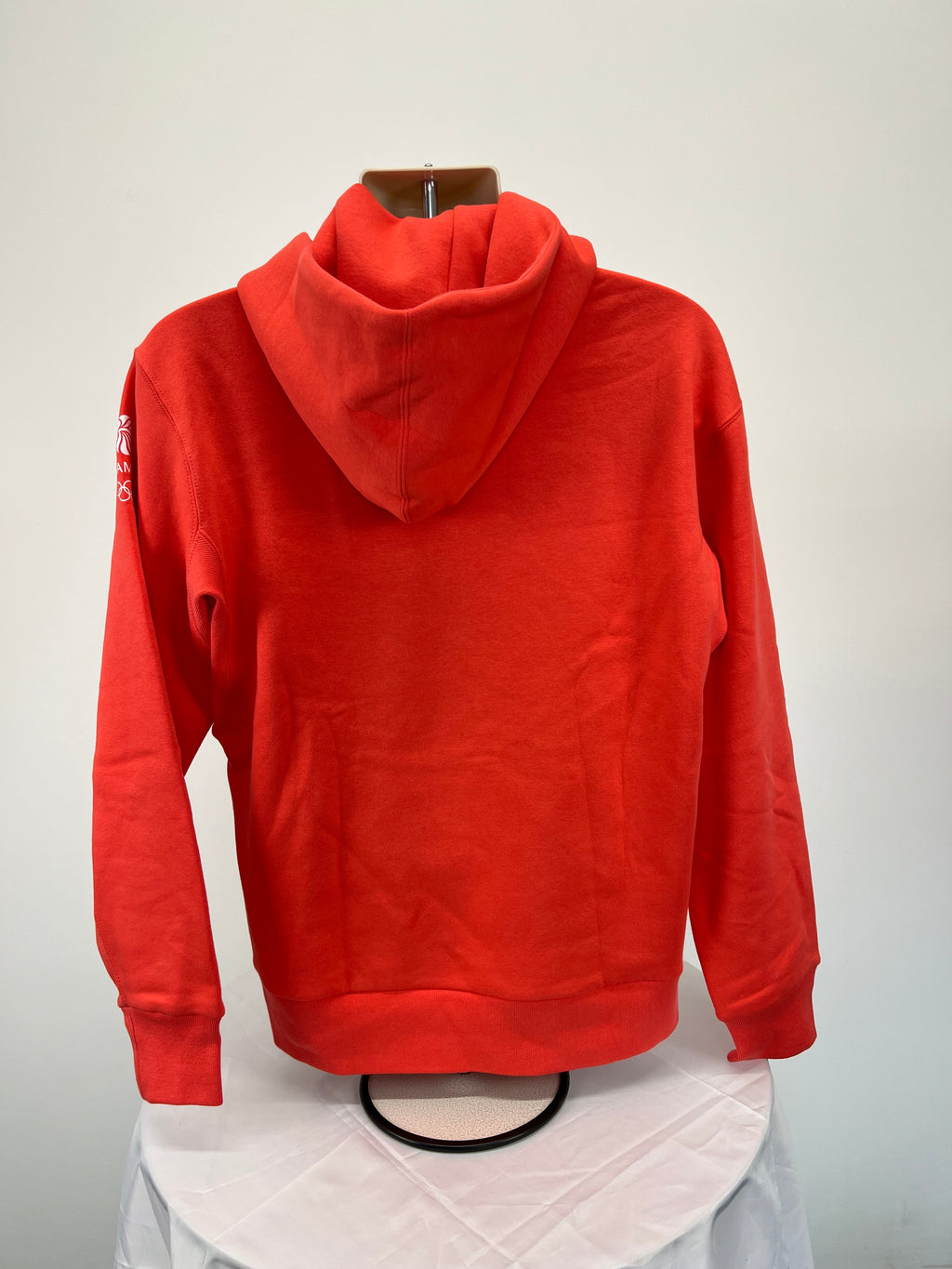 Back view of Adidas Team GB women's red hoodie showing solid red design