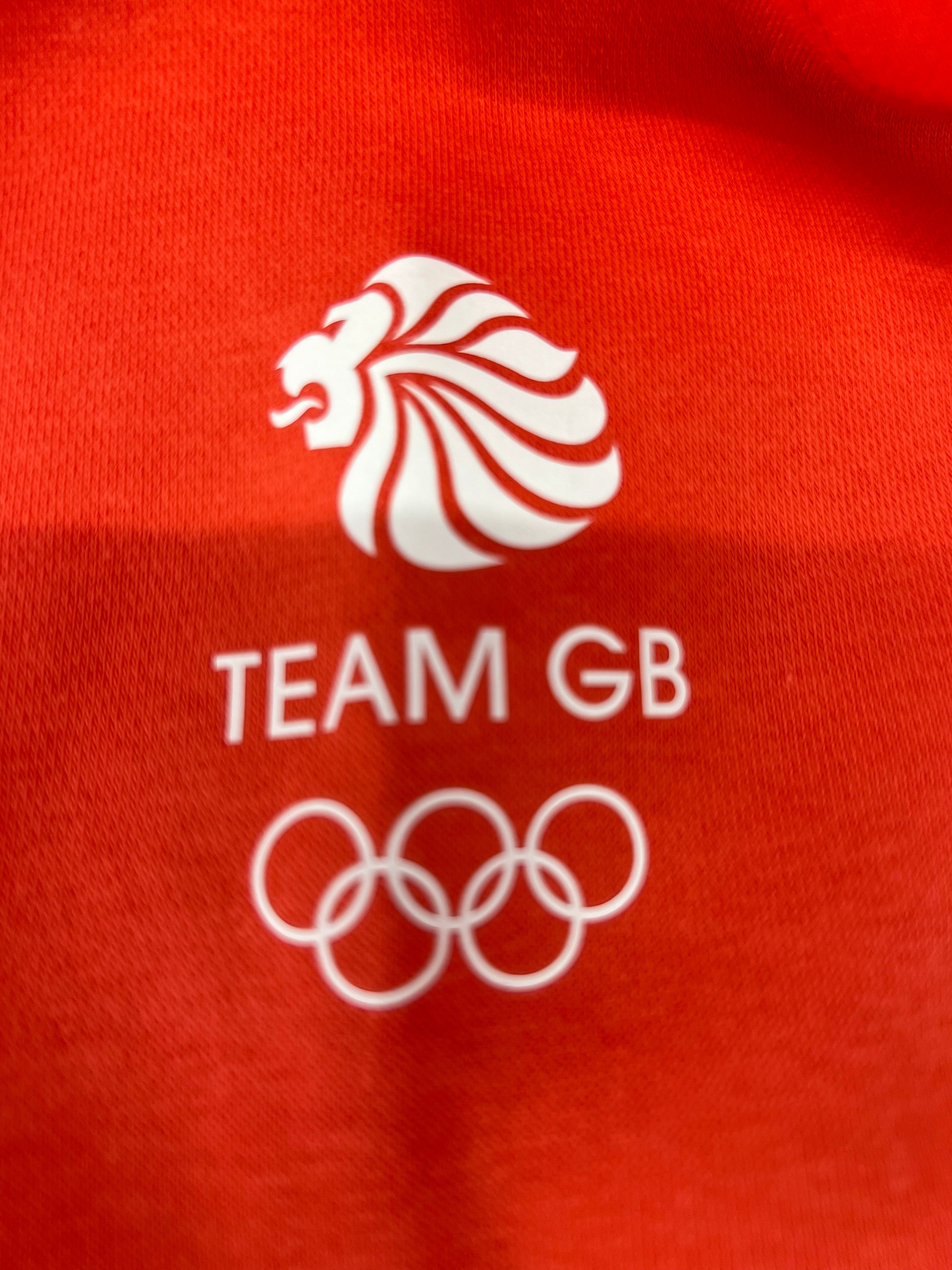 Close up of Team GB lion logo and Olympic rings printed on the sleeve