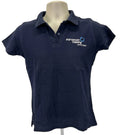 Navy blue women’s polo shirt with European Rowing events team logo embroidered on the left chest front