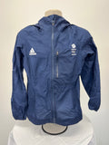 Front view of navy blue Adidas Team GB lightweight jacket with zip-up and chest pocket