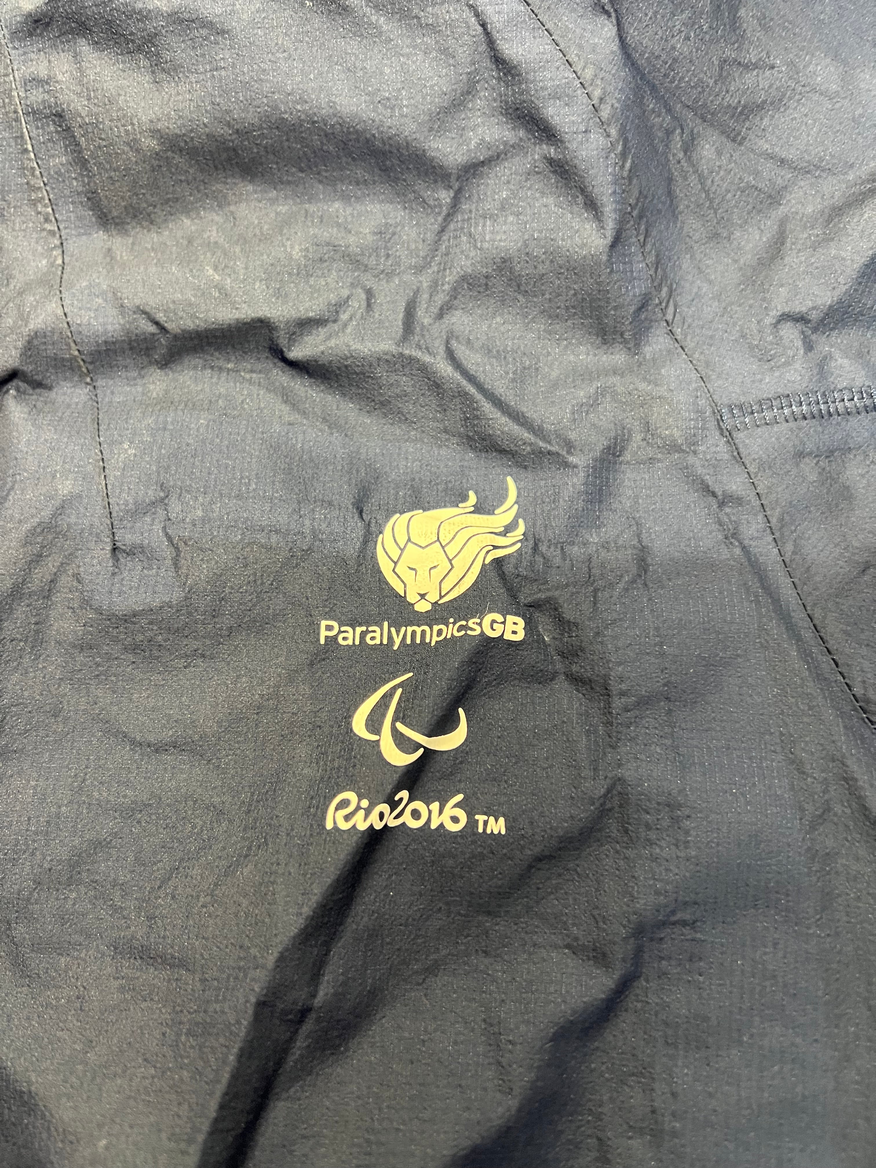 Detailed shot of Paralympics GB and Rio 2016 logos printed on the chest