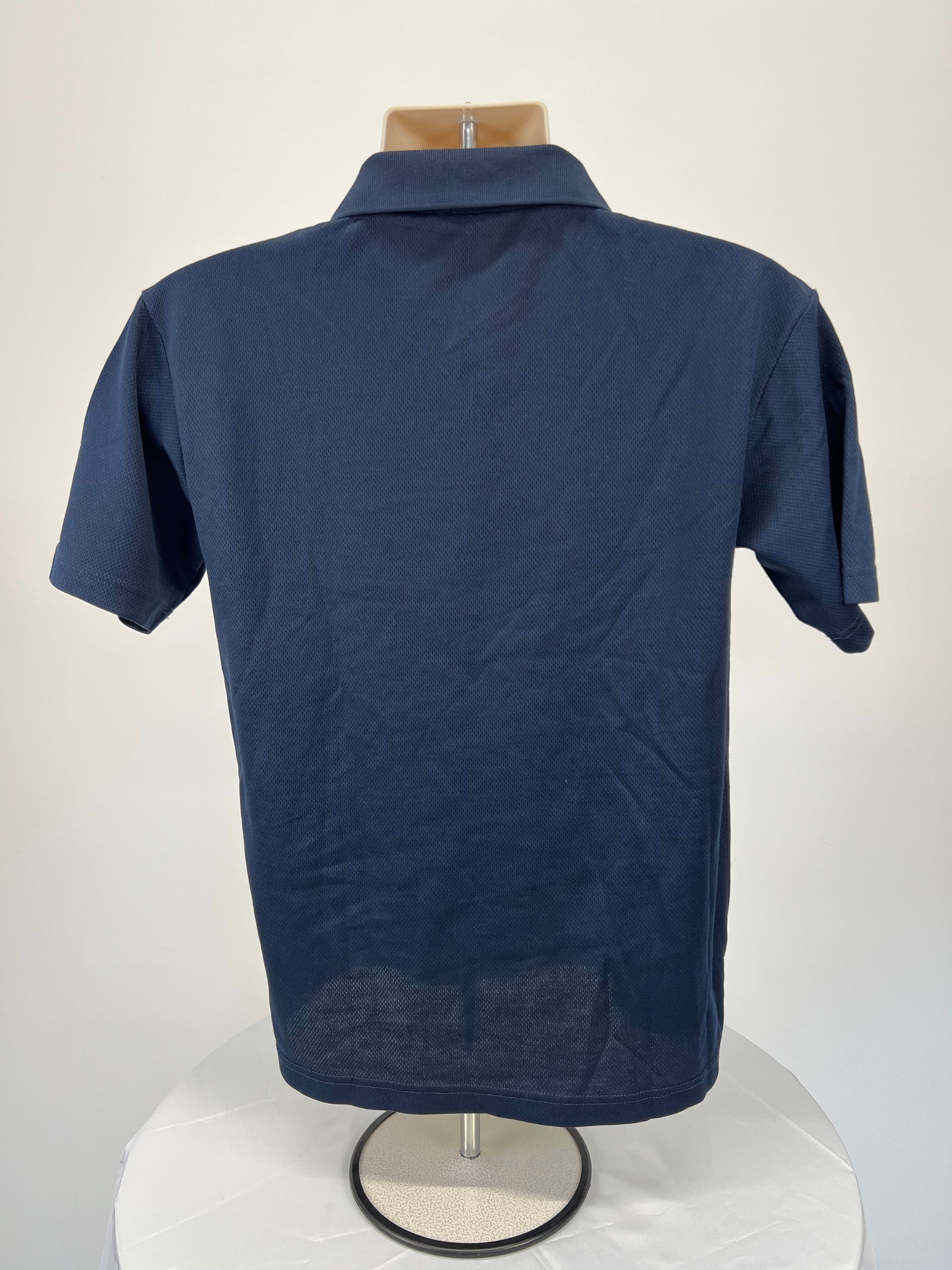Back view of men’s navy blue Jara rowing polo shirt