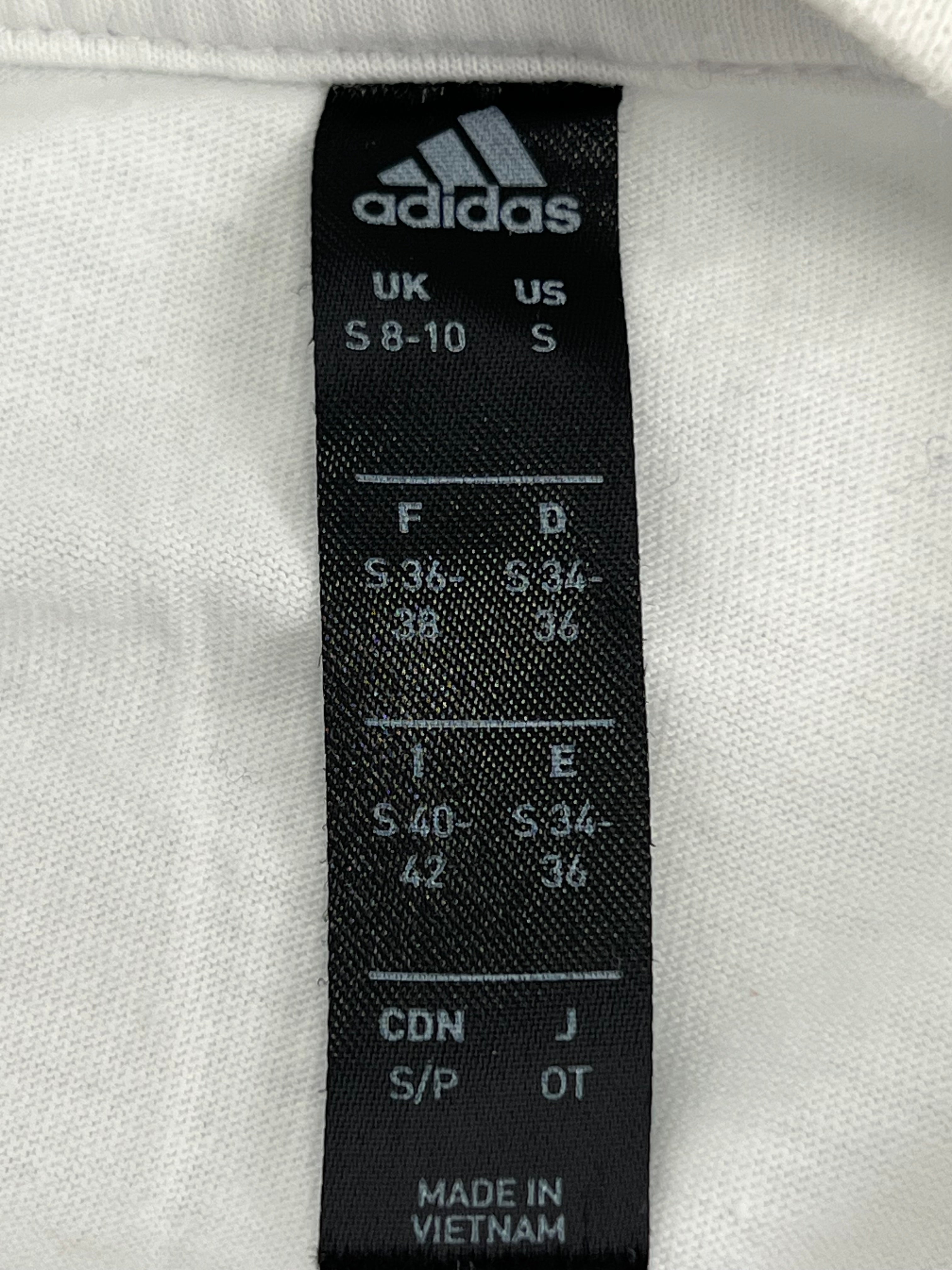 Adidas size label with size small and made in Vietnam details