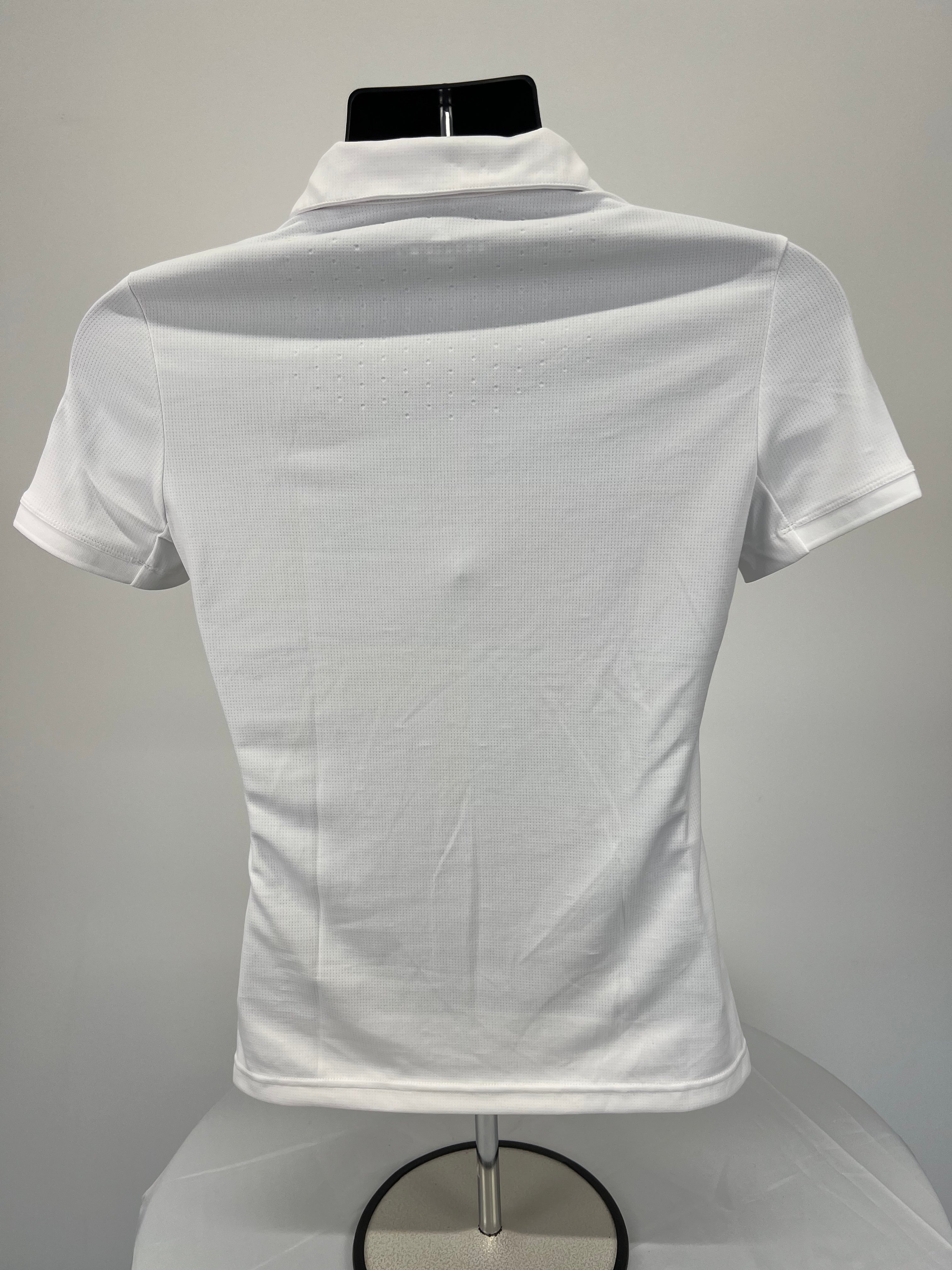 Back view of plain white Adidas Team GB polo top on mannequin