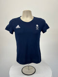 Front view of adidas Team GB navy blue women's t-shirt with white logos