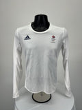 Front view of white adidas Team GB PyeongChang 2018 women's long sleeve top with logos