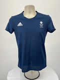Front view of Adidas Team GB PyeongChang 2018 women's navy blue performance t-shirt with white logos