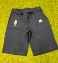 Front view of Adidas Team GB navy women's shorts with embroidered logos and adjustable belt