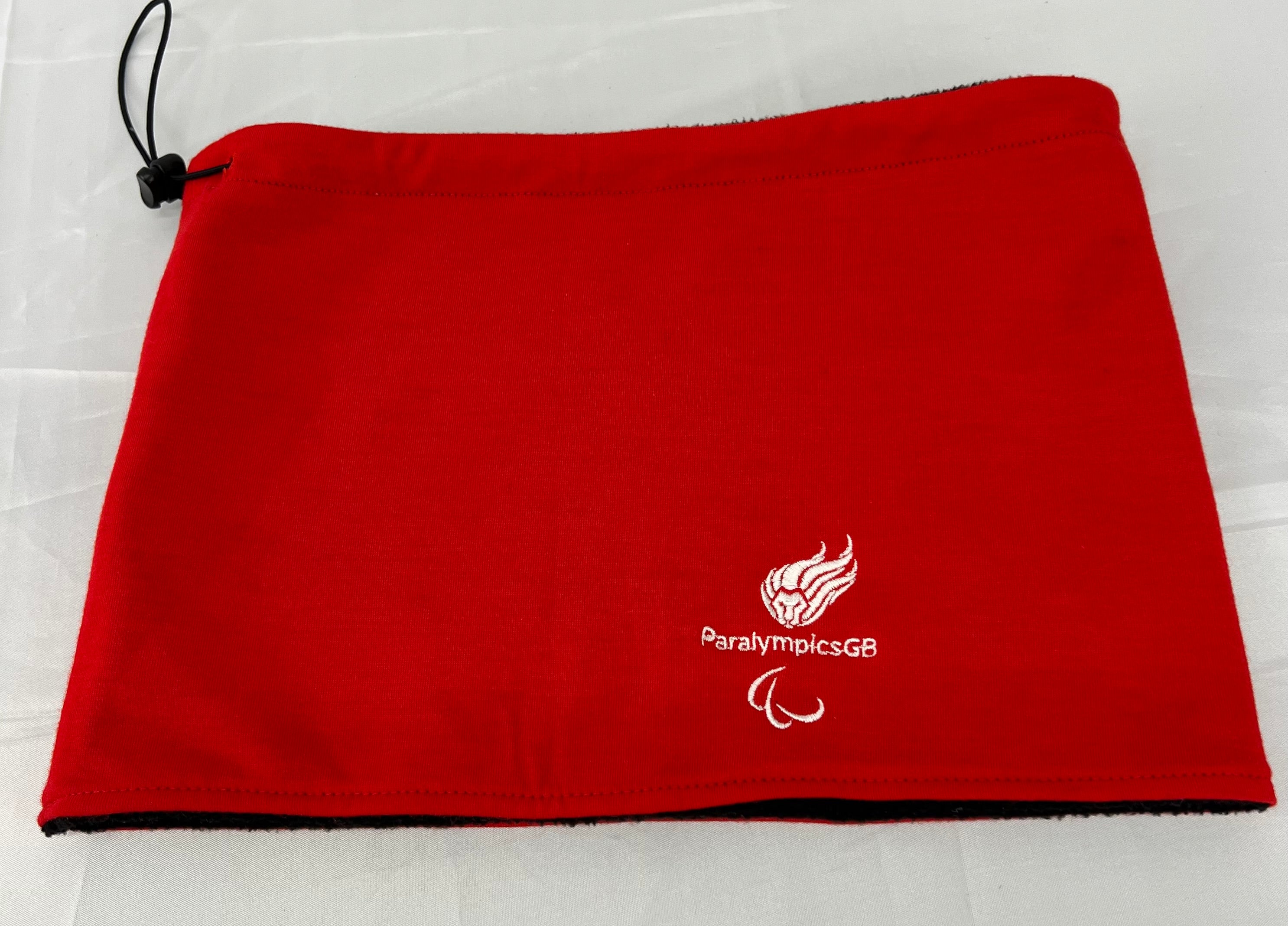 ParalympicsGB red neck warmer with logo embroidery shown flat