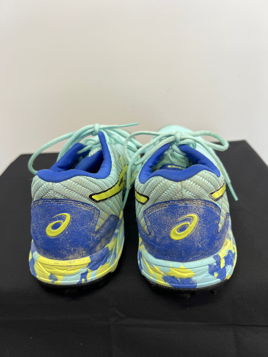 Rear view displaying padded collar and Asics symbol on heel
