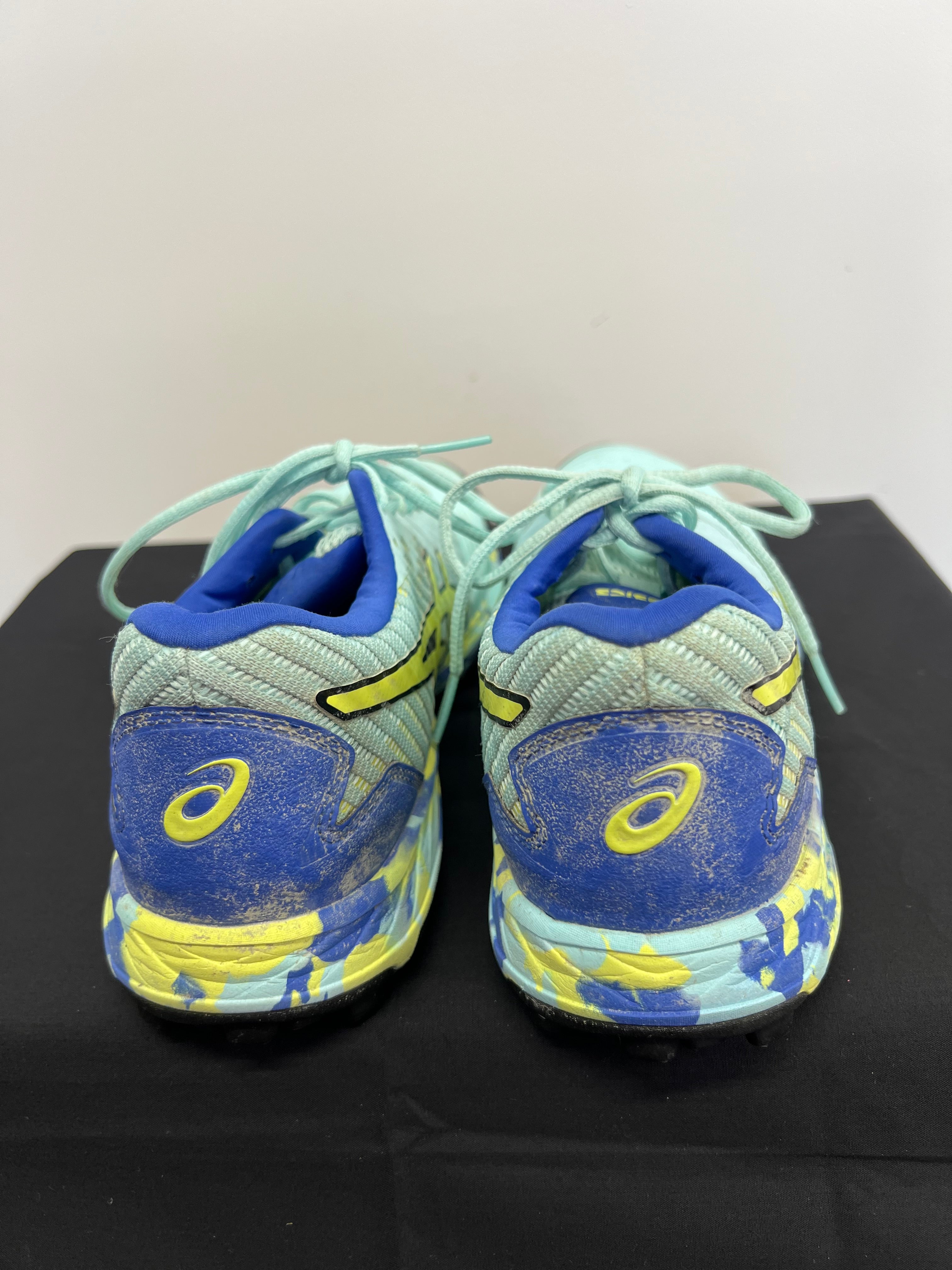 Rear view displaying padded collar and Asics symbol on heel