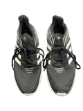 Front view of Adidas Asweerun black running trainers with white stripes and laces