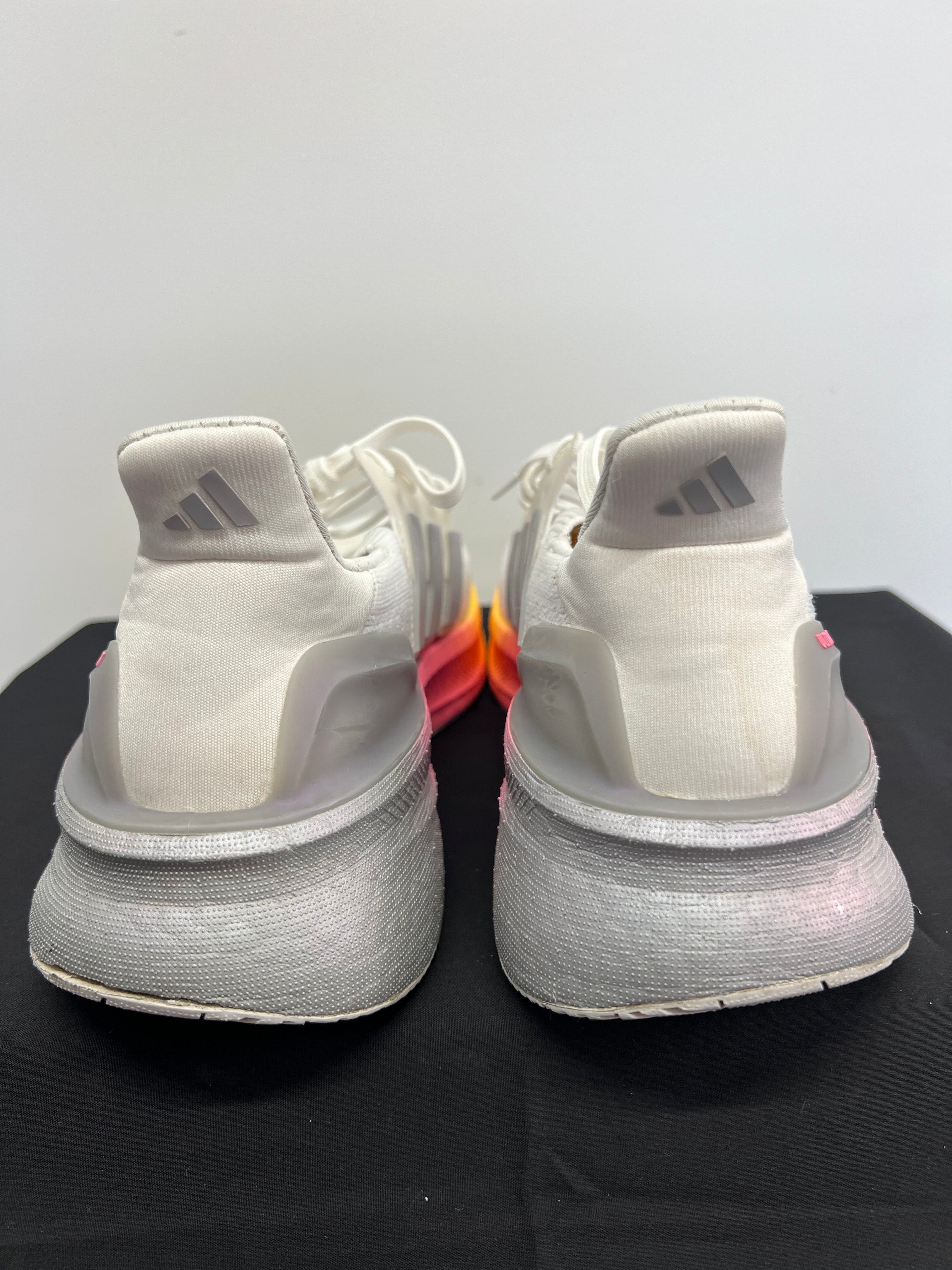 Rear view of adidas Ultra Boost trainers displaying heel counter and branded logo