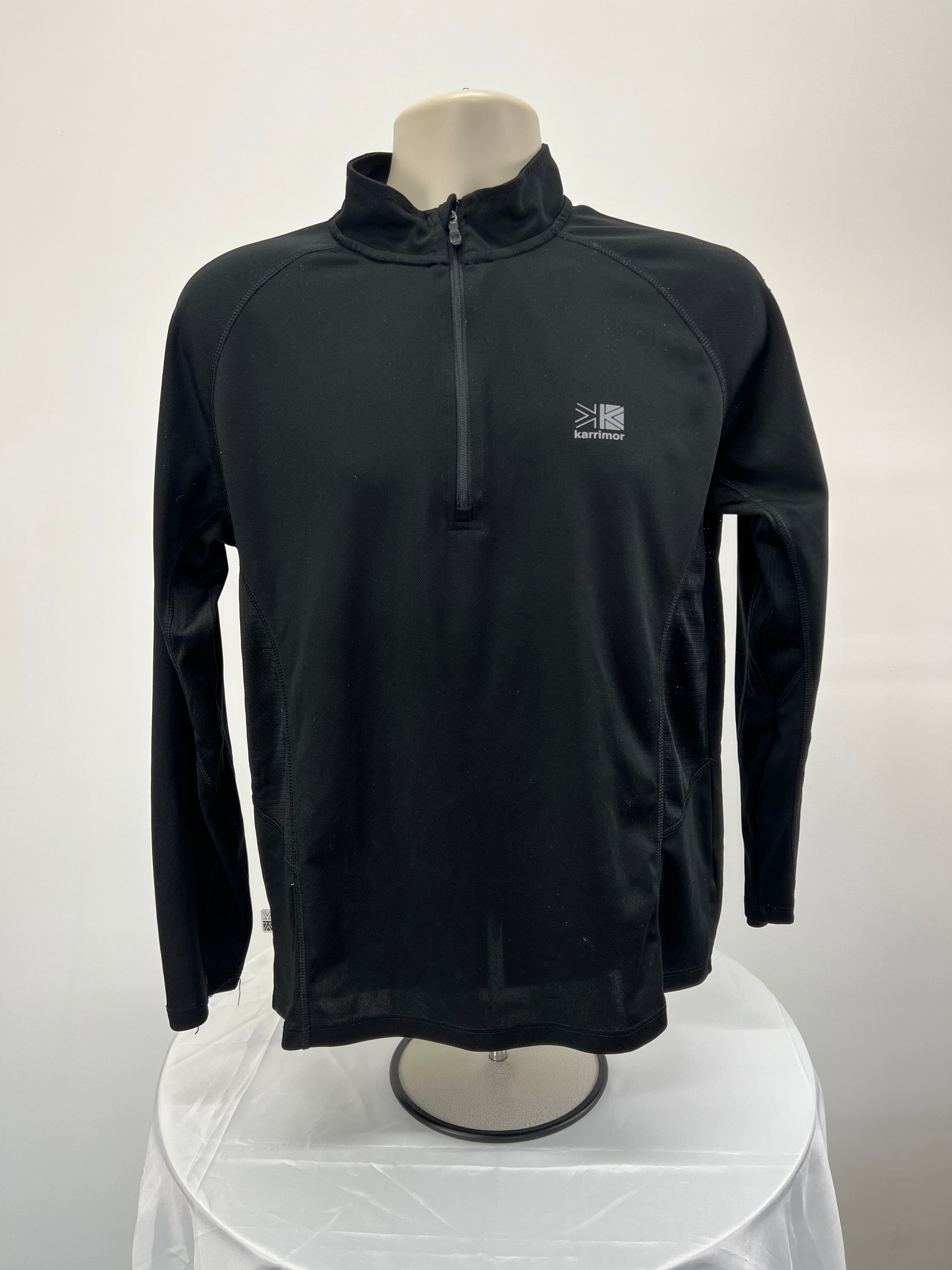 Front view of black Karrimor men's running half-zip top with long sleeves