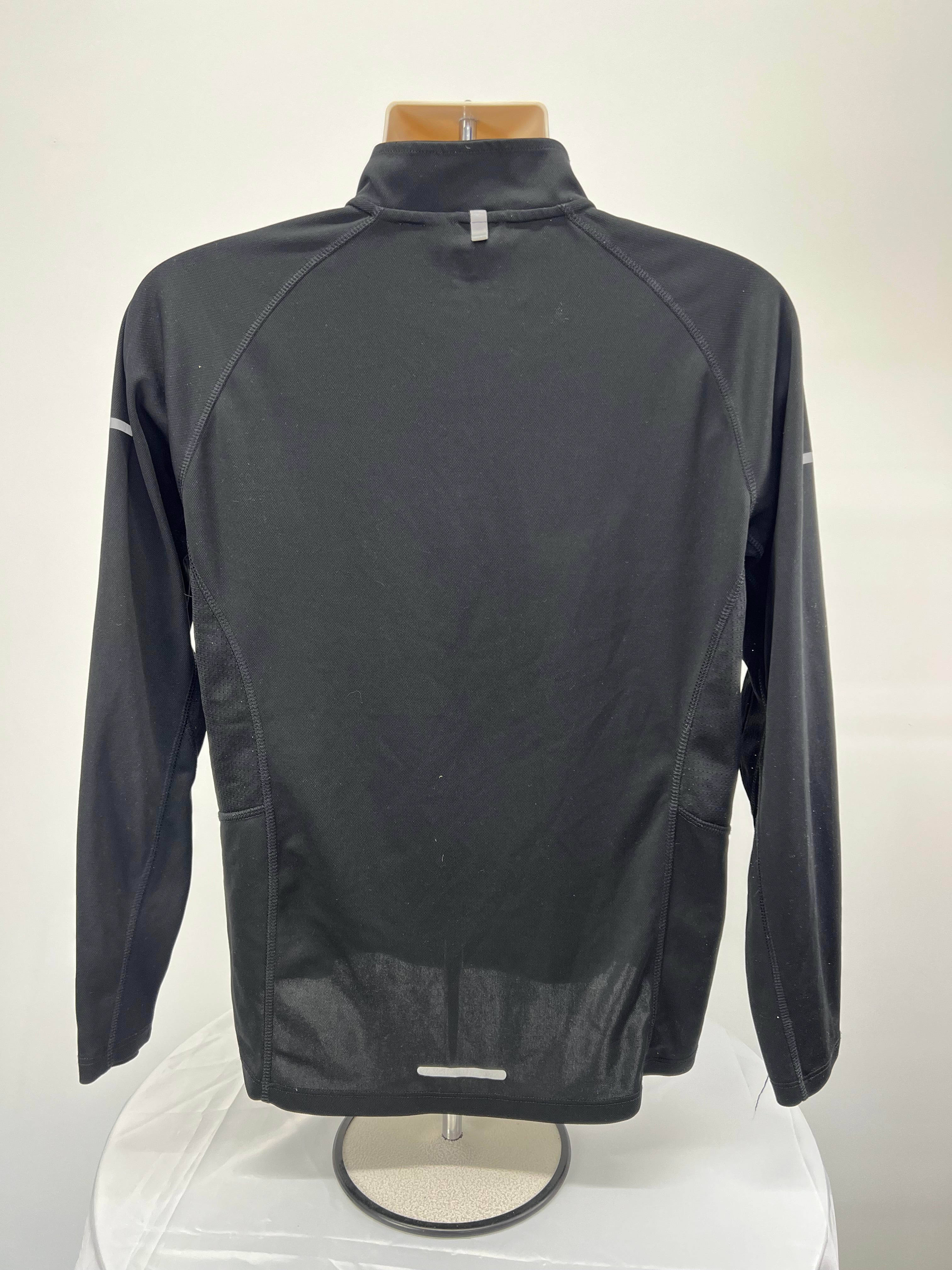 Back view of black Karrimor men's running half-zip top showing reflective strip and mesh panels