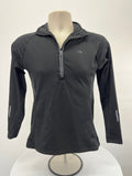 Front view of Moremile women's long sleeve half zip top in black on mannequin