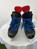 Front view of Bauer Light Speed 11 Pro ice hockey skates with blue laces and red liners