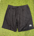 Front view of black Umbro Diamond Jog Shorts with elastic waist and Umbro logo
